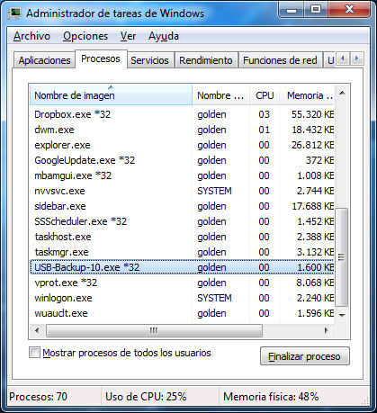 Ventana de procesos en Windows 7 de backup-usb