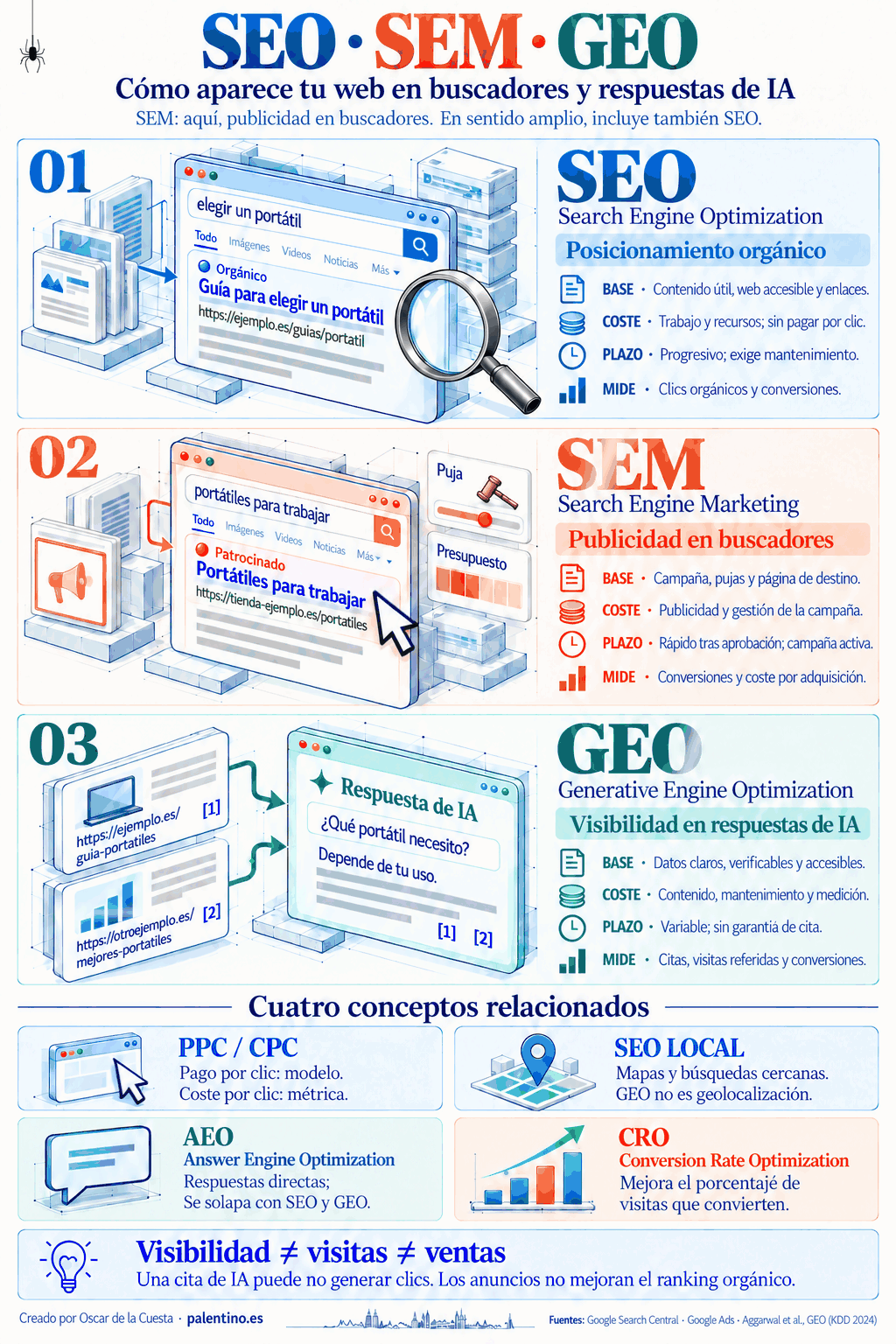 SEO, SEM y GEO: qué significan y cómo se complementan